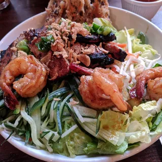 Grilled Pork Chops, Shrimps, and Fried Spring Rolls
