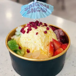 Mango snow ice w/ dragonfruit and strawberries