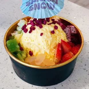 Mango snow ice w/ dragonfruit and strawberries