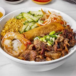 Grilled Pork, Shrimp, and Eggroll Vermicelli Bowl