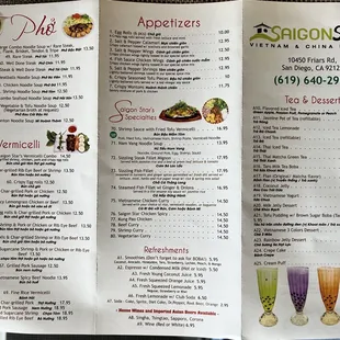 the menu for the restaurant