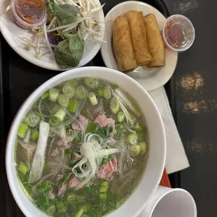 Fried spring rolls and beef pho