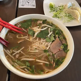 Rare steak pho with flu shot broth