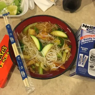 Flu shot pho with veggies and tofu (and other necessities when sick)