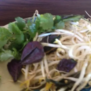 Pho Garnish plate, very dry, but notice the purple shiso in lieu of basil.