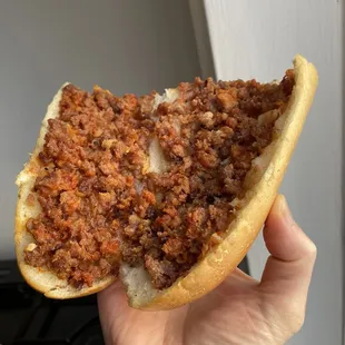 Toasted next day, the "glazed crumbled pork" was 25% that &amp; maybe chopped up regular pork or pate. Disappointed this time!