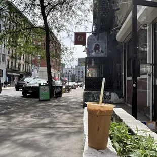 Plenty of places to stand and/or sit while you savor your delicious iced drink