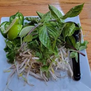 mint, cilantro, jalapenos, lime, bean sprouts