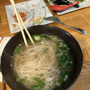 Plain steak pho (steak broth without the steak because I don't like meat)