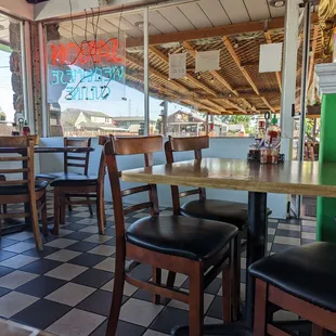 tables and chairs in a restaurant