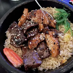 Teriyaki Chicken and Steak Sizzling Stone Pot at Saii Bistro &amp; Sushi Bar in Oklahoma City.