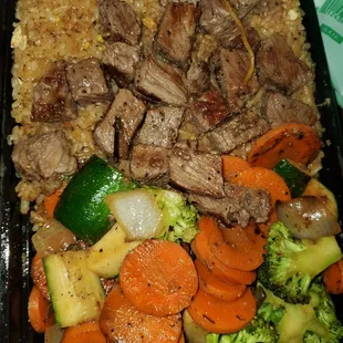 NY Steak Plate with Fried Rice and Veggies