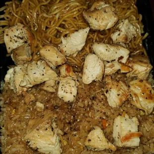 Chicken Plate with Fried Rice and Yakisoba noodles