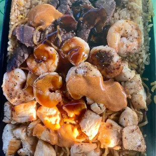 a plate of asian food