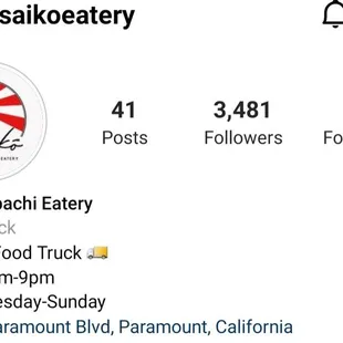 Screenshot of Instagram page with address and hours