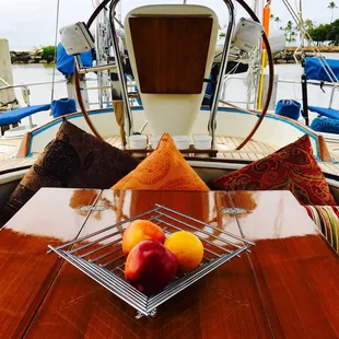 Open table in guest cockpit showing Captains cockpit behind
