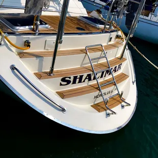 Swim step/platform with a hot shower.