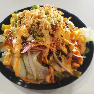 Regular Poke Bowl (2 protein scoops, half white rice &amp; half salad)