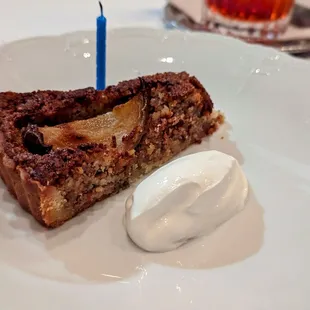 November 18, 2023; Seckel Pear and Almond Tart with Crème Fraîche ($15).