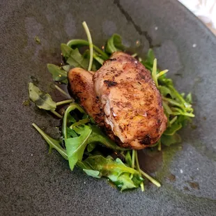 Sous vide quail, torched, strawberry fig jus