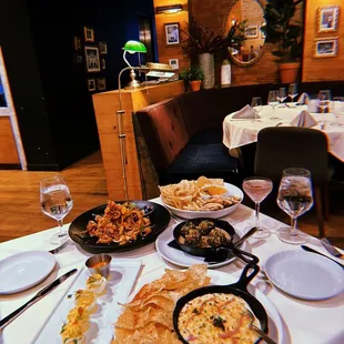 a table with plates of food