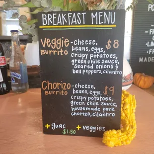 Breakfast menu