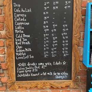 a menu on a blackboard