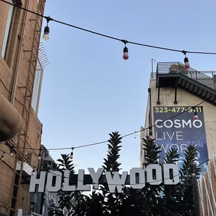 the hollywood sign in front of a building