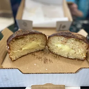 Inside of the Boston cream pie donut