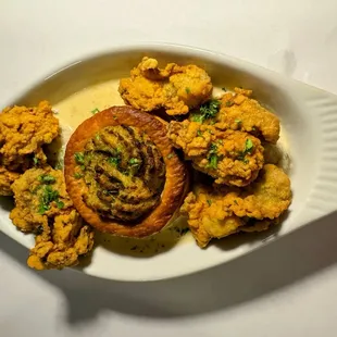 Oysters three ways- the poached ones under the fried are simply amazing!