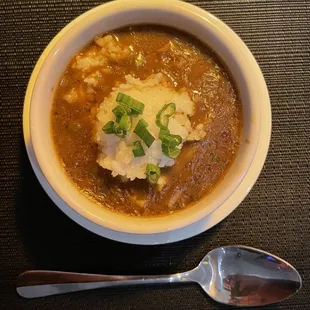 Cup of gumbo (chicken, sausage, gravy, rice, magic)