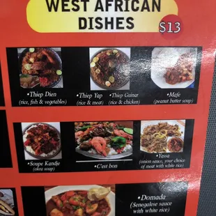 a menu for west african dishes