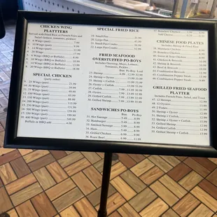 the menu for the restaurant