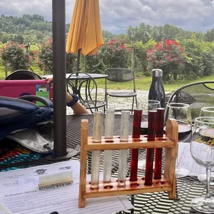 Two ways to sample - 2 oz "vials" and flights of 3 half pours