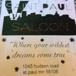 the menu for the restaurant