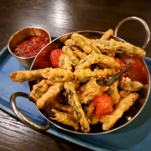 Tempura green beans with chili almond ponzu