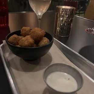 Fried olives stuffed with sweet Italian sausage from Jimmy&apos;s.