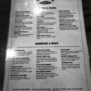 Menu as of 06/2018