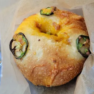 Jalapeño Cheddar Bagel - Made in-house! Sooo goood!