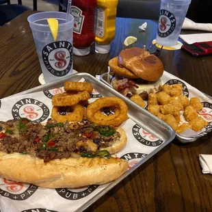 Philly cheesecake and the Saint burger