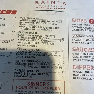 menu