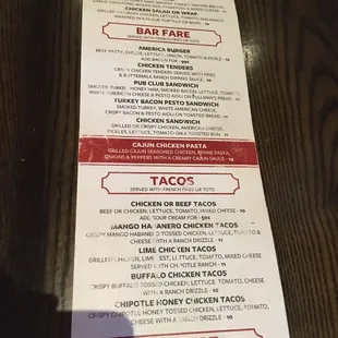 Menu as of Nov 2021