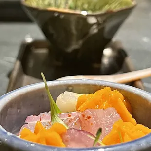 a bowl of food on a table