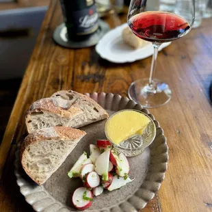French Cultured Butter, Le Beurre Border, Tarts de Feybesse levain bread, summer radishes