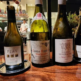 The white wine line-up. Older vintage from Sonoma Coast &amp; Burgundy