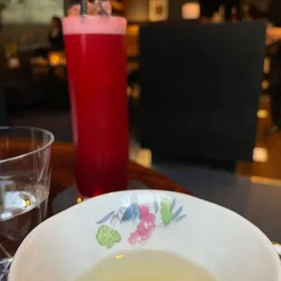 Flower in tea was beautiful, non alcoholic drink too