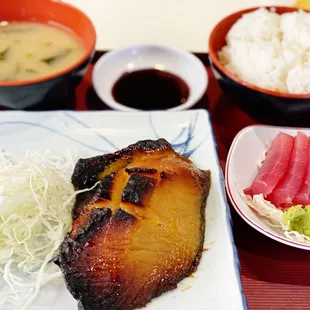 Misoyaki Butterfish Misoyaki with Tempura &amp; Sashimi - yummy!