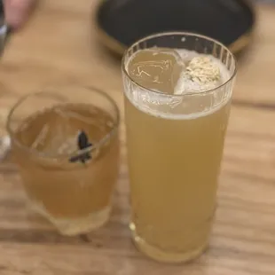 Old fashioned and green tea cocktail