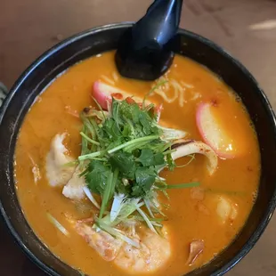 a close up of a bowl of soup