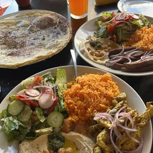 Chicken Shawarma Platter (bottom) and Gyro Platter (top right)